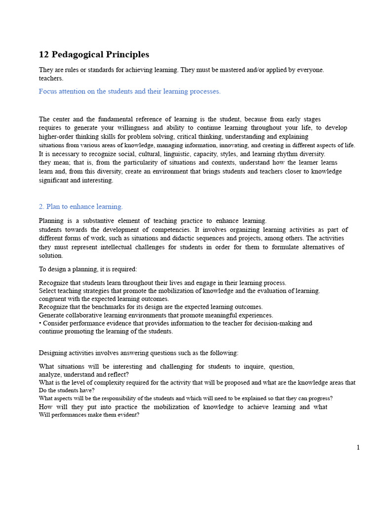 Understanding 12 Pedagogical Principles | PDF | Educational Assessment ...