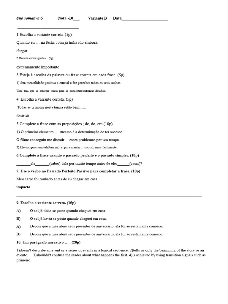 Nota-10 Sub Sumativa-5 Variante-B - (M.Xeyale) Cópia | PDF