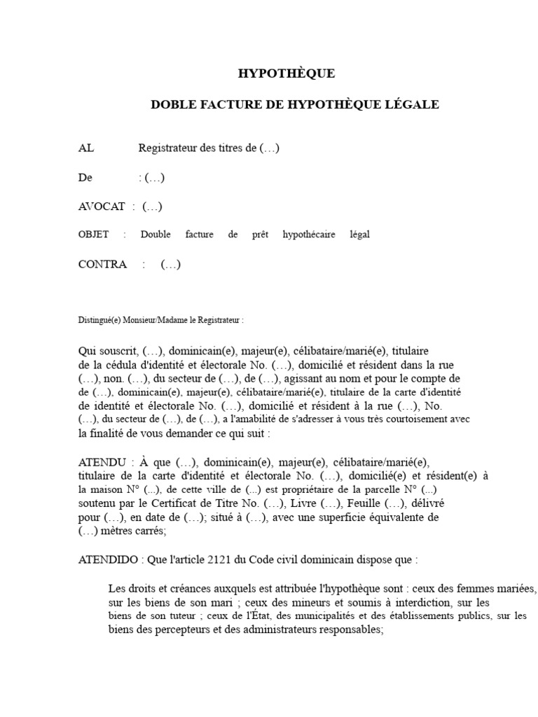 Demande d'Hypothèque Légale Dominicaine | PDF