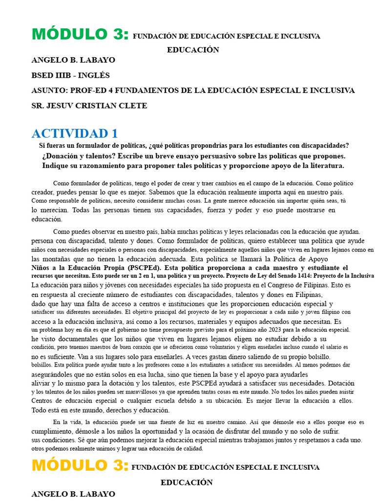 Módulo 3 Profed 4 | PDF | Educación especial | Invalidez