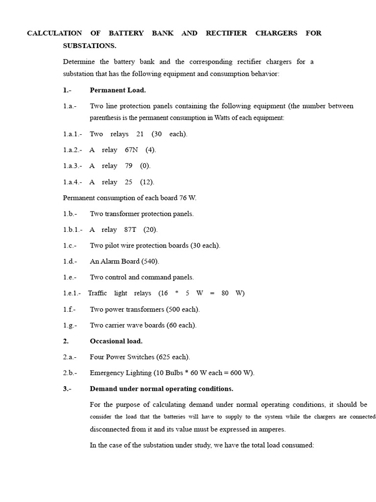 Battery Bank & Rectifier Sizing for Substations | PDF | Battery Charger ...