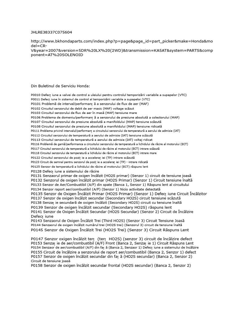 Coduri de Eroare CRV | PDF
