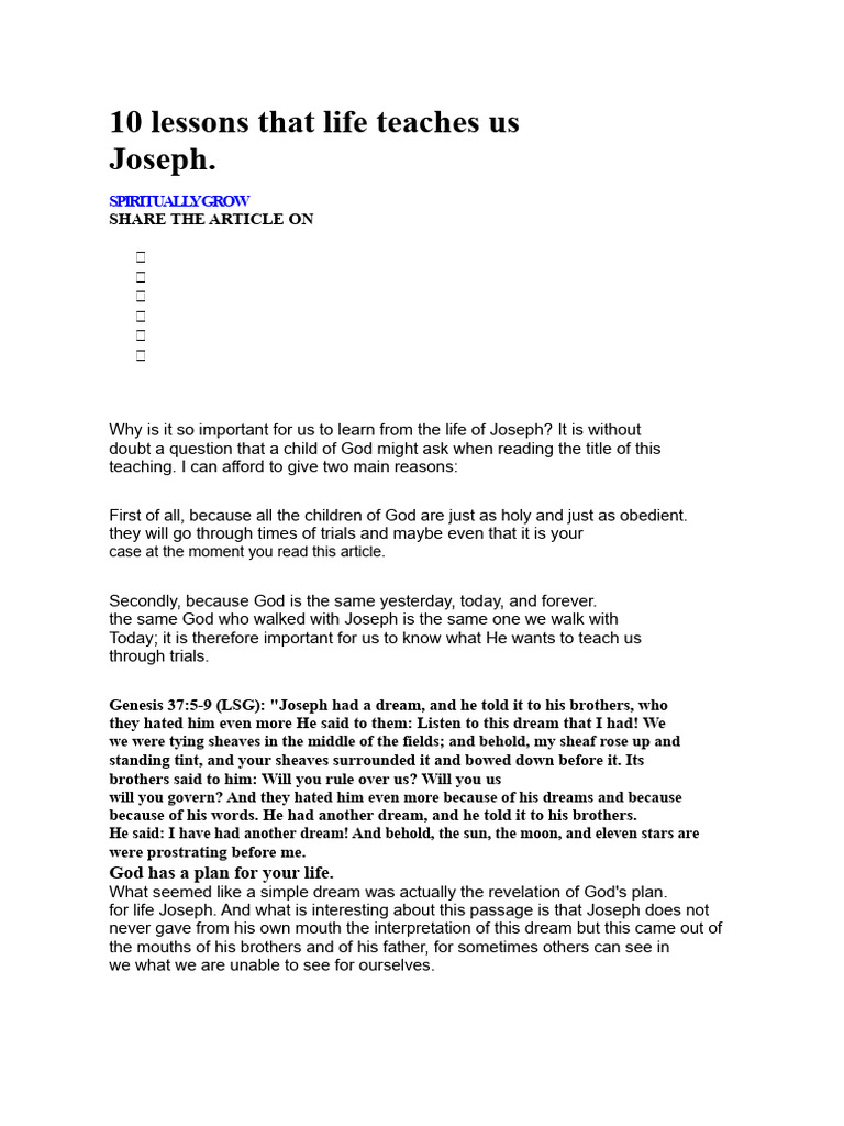 10 Lessons That The Life of Joseph Teaches Us | PDF | Book Of Genesis ...