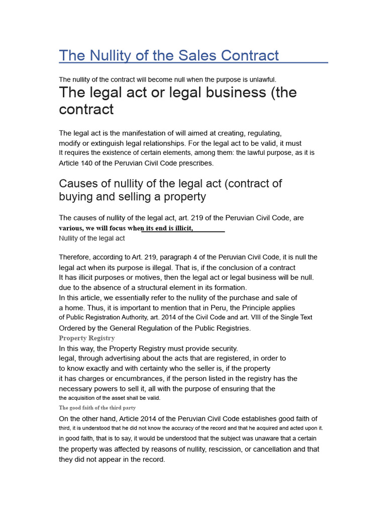 Nullity of The Sale Contract | PDF | Annulment | Property