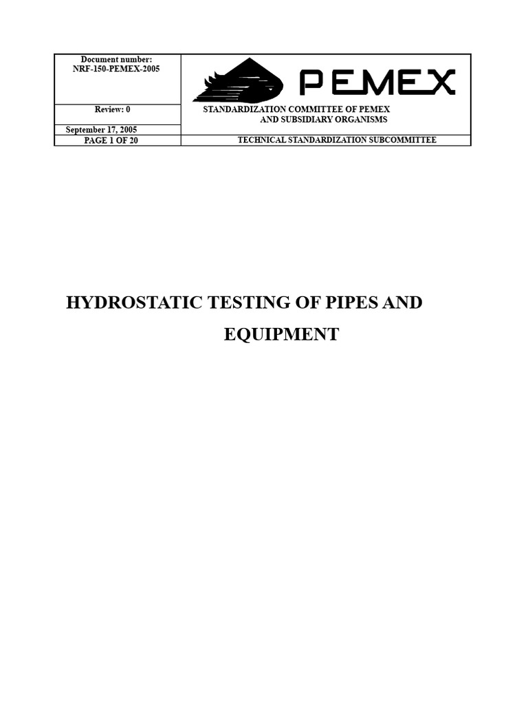 Hydrostatic Testing Standards for PEMEX | PDF | Calibration | Pipe ...