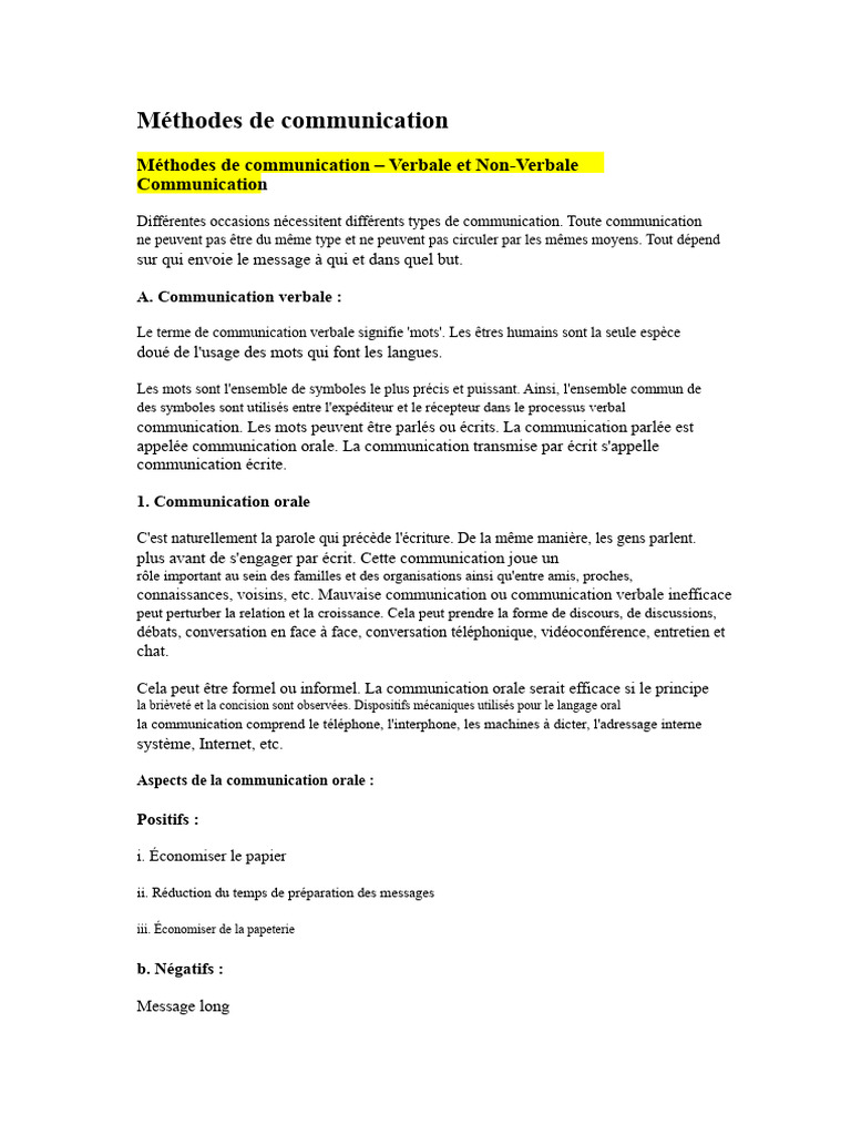 Méthodes de communication verbale et non verbale | PDF | Communication ...