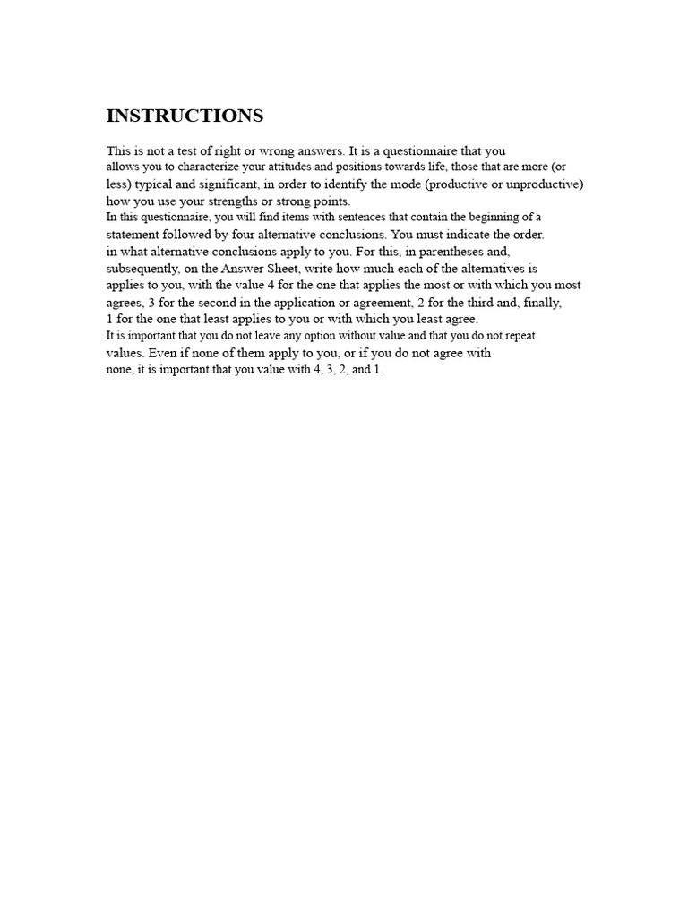 LIFO Personality Test Instructions | PDF | Questionnaire | Psychology