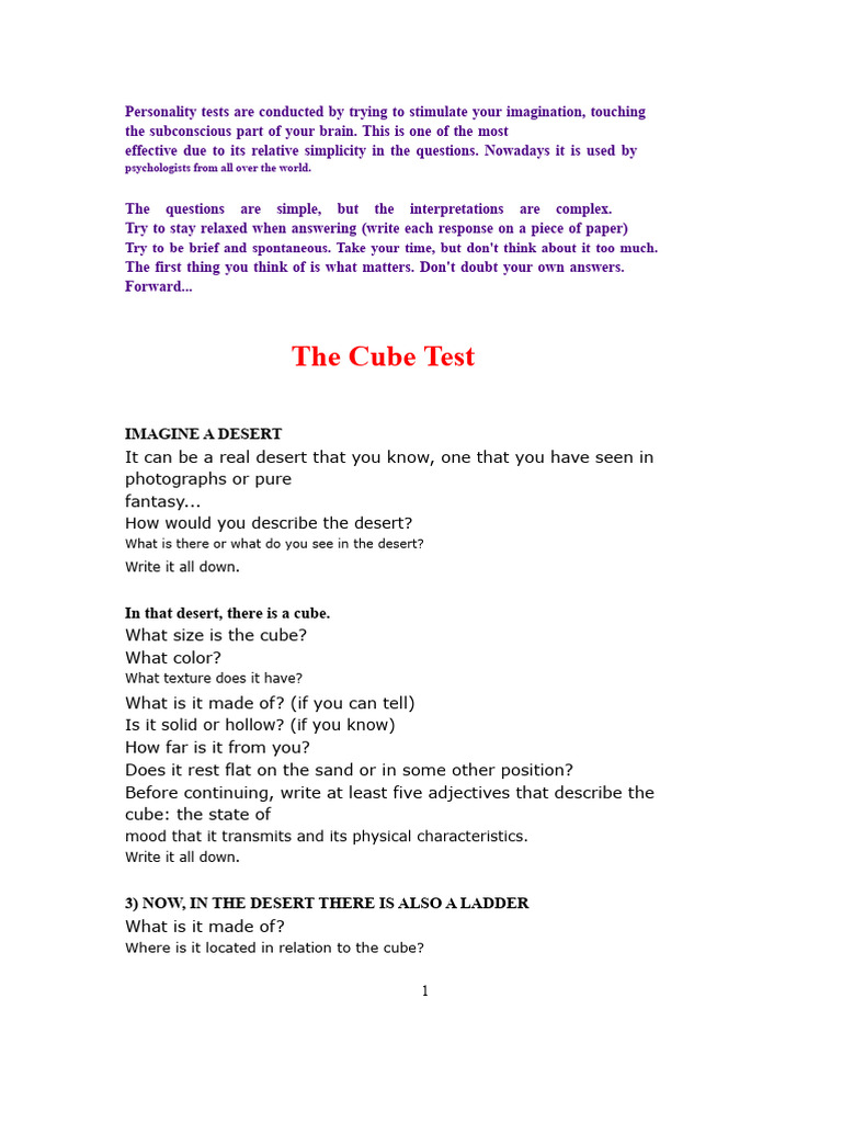 The Cube Personality Test Explained | PDF | Psychological Concepts