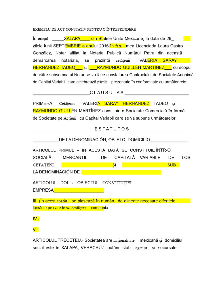 Machote Acta Constitutivă | PDF