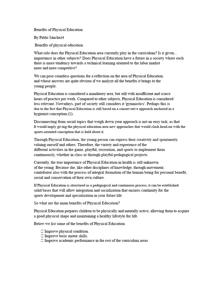 Key Benefits of Physical Education | PDF | Physical Education ...