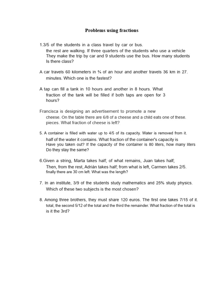 Problems Using Fractions | PDF