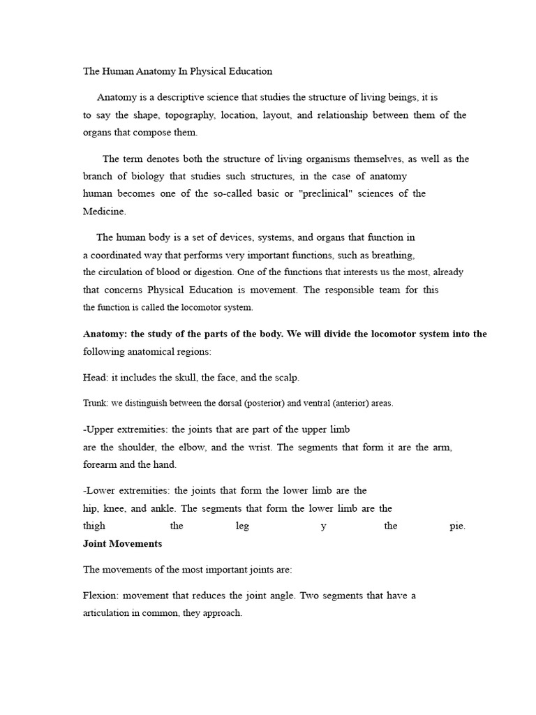 Human Anatomy for Physical Education | PDF | Anatomical Terms Of ...