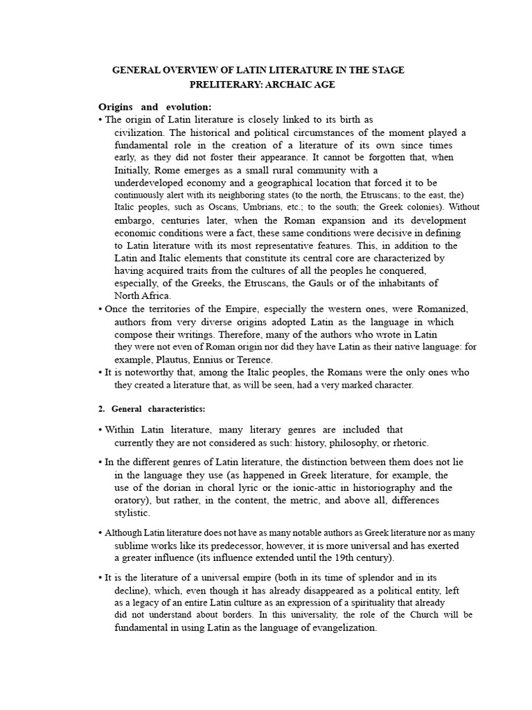 Overview of Archaic Latin Literature | PDF | Ancient Rome | Etruscan ...