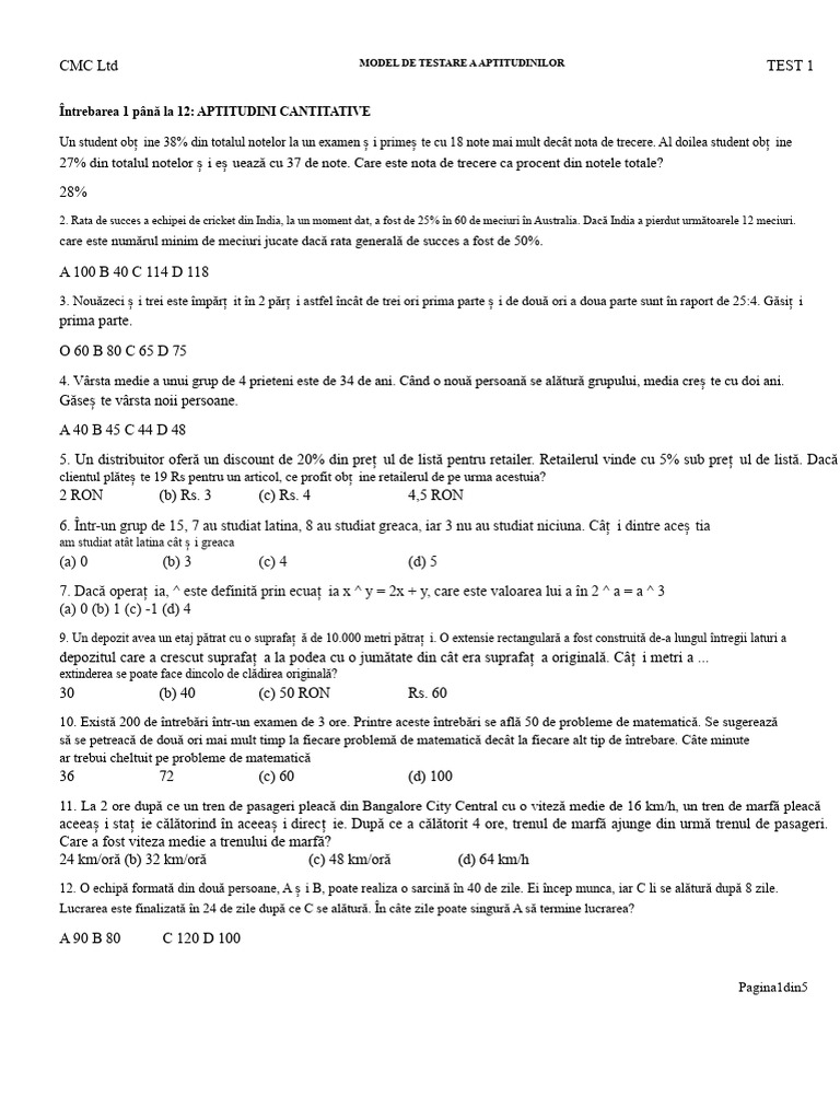 Test de Aptitudini 1 | PDF