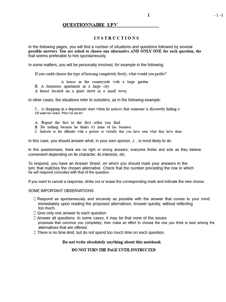 Situational Questionnaire Instructions | PDF | Questionnaire | Question