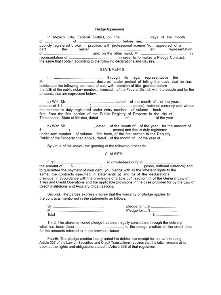 Pledge Agreement in Mexico City | PDF | Private Law | Common Law