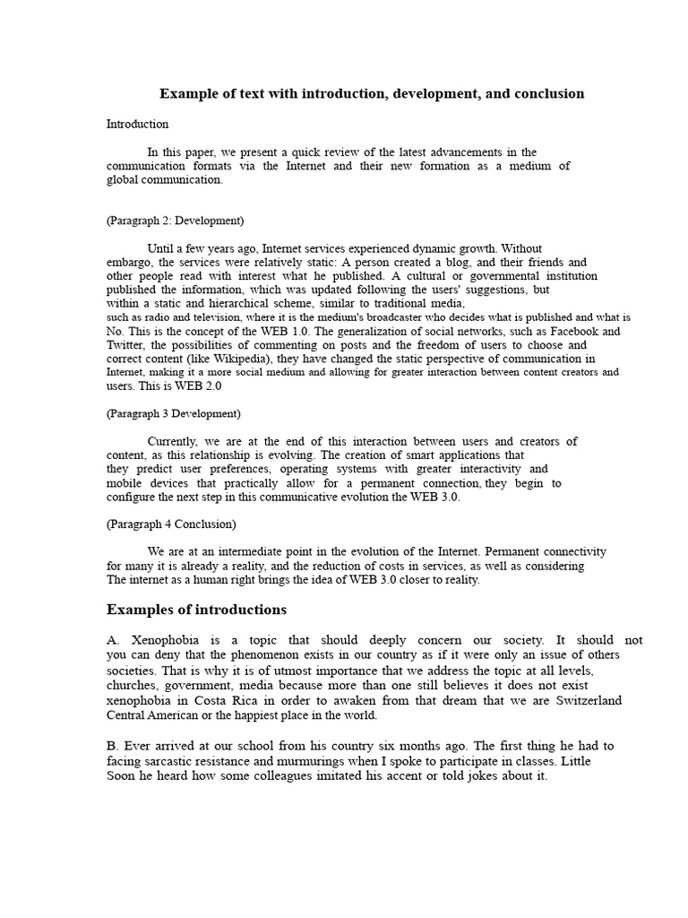 Example of Text With Introduction and Conclusion and Outline. | PDF ...