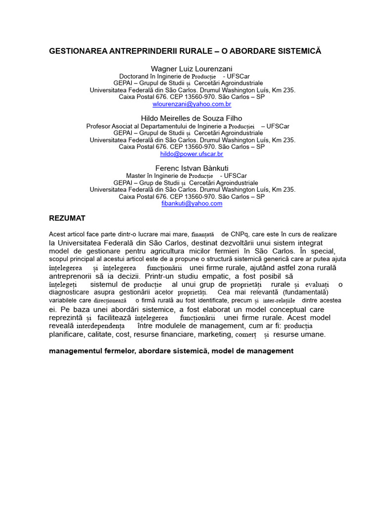 Managementul Fermei Rurale - O Abordare Sistemică | PDF