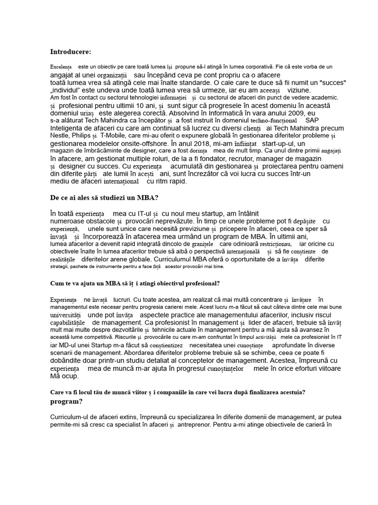 Format SOP MBA Exemplu | PDF