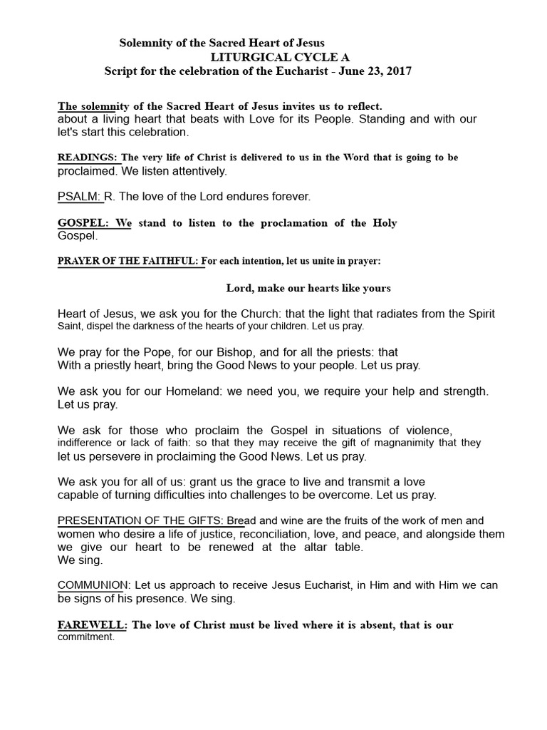 Sacred Heart of Jesus Eucharist Script | PDF