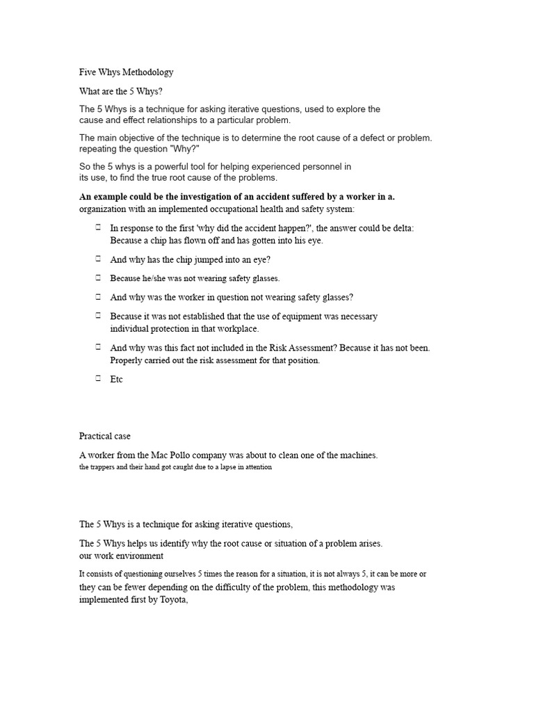 Five Whys Technique for Root Cause Analysis | PDF