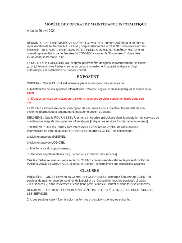 Contrat de Maintenance Informatique | PDF | Arbitrage | Logiciel