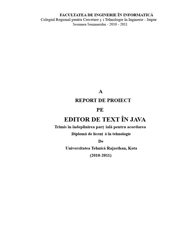 Raport de Proiect Editor de Text În Java Conversat | PDF