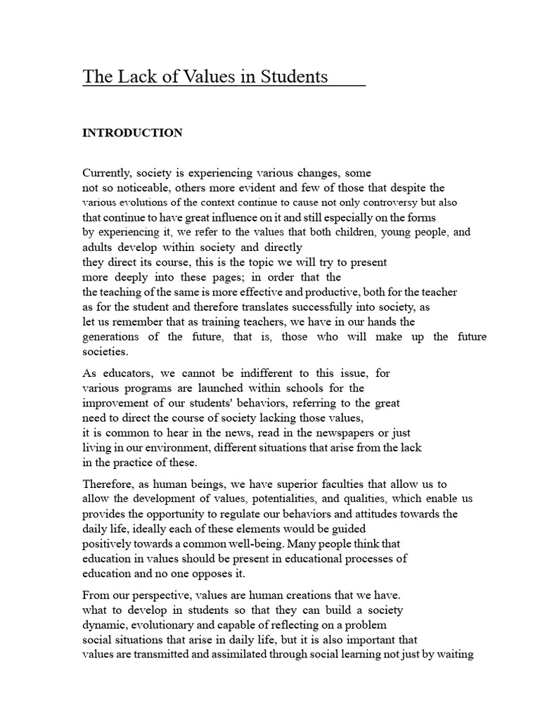 Types of Lack of Values in Students | PDF | Value (Ethics) | Attitude ...