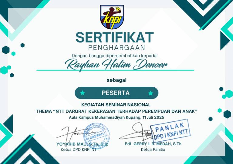 Sertifikat Rayhan Halim Denoer | PDF