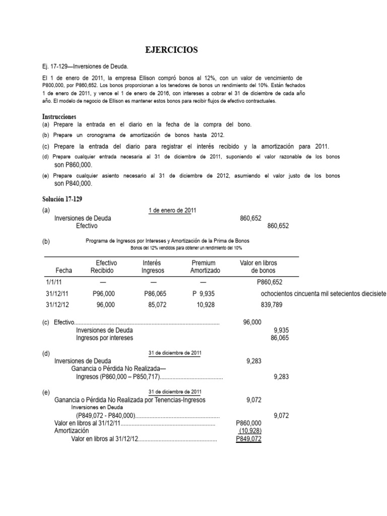 Ejercicios de Inversiones en Deuda y Capital | PDF | Compartir ...