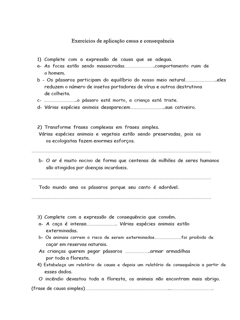 Exercícios sobre Causa e Consequência | PDF | Ambiente natural