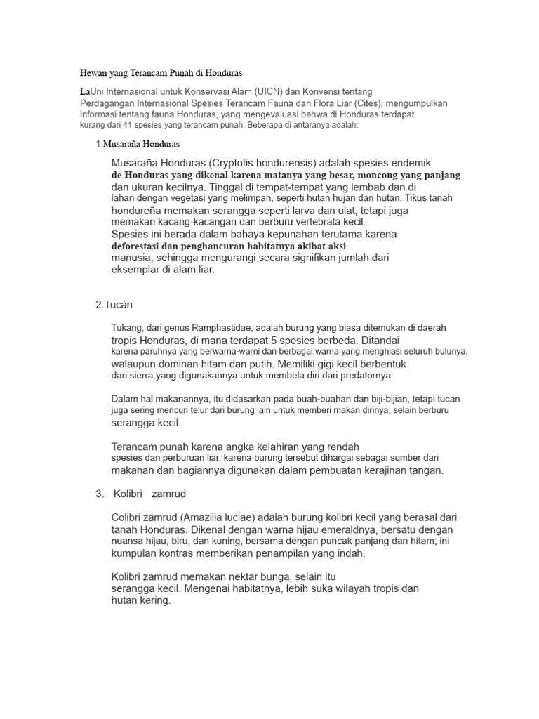 Spesies Terancam Punah di Honduras | PDF