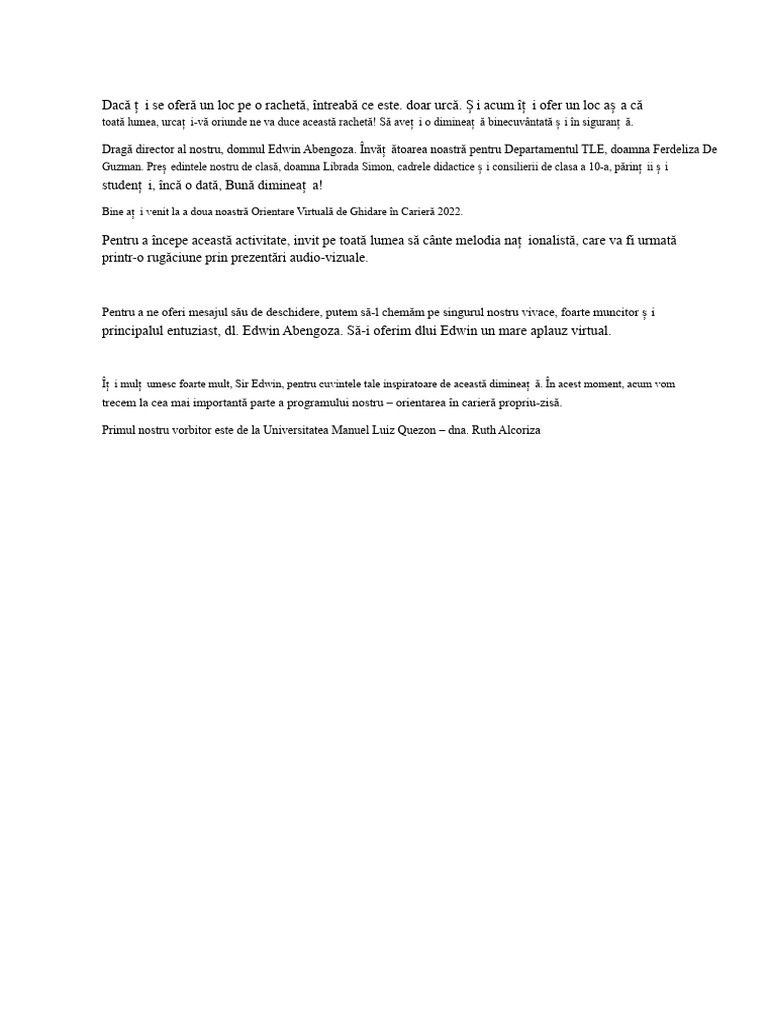 Scenariu Pentru Orientare În Carieră | PDF