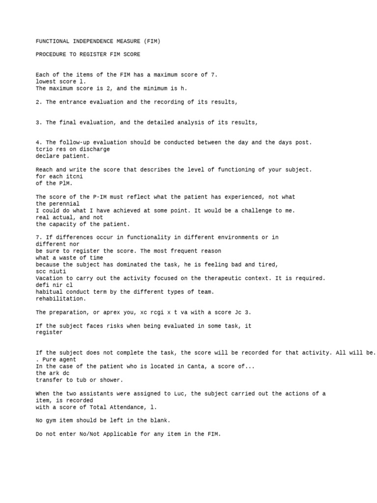 FIM Score Registration Procedure Guide | PDF | Urinary Incontinence ...