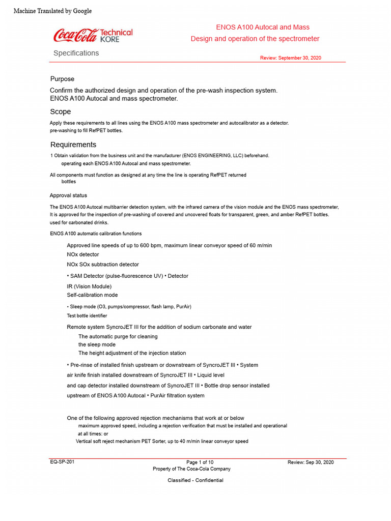 EQ-SP-201 (ENOS A100 Autocal and Mass Spectrometer Design and Operation ...