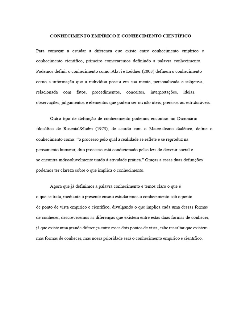 Diferenças entre Conhecimento Empírico e Científico | PDF ...