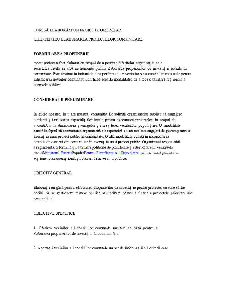 Cum Să Elaborezi Un Proiect Comunitar | PDF