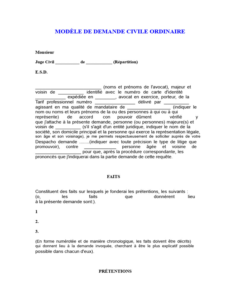 Modèle de Demande Civile Ordinaire | PDF | Compétence | Justice