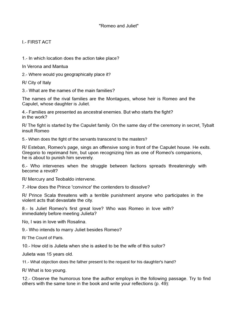 "Romeo and Juliet: Act 1 Summary & Analysis" | PDF | Characters In ...