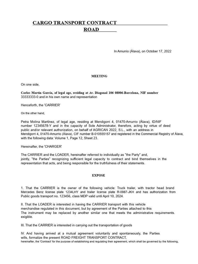 Road Freight Transport Agreement | PDF | Breach Of Contract | Prices