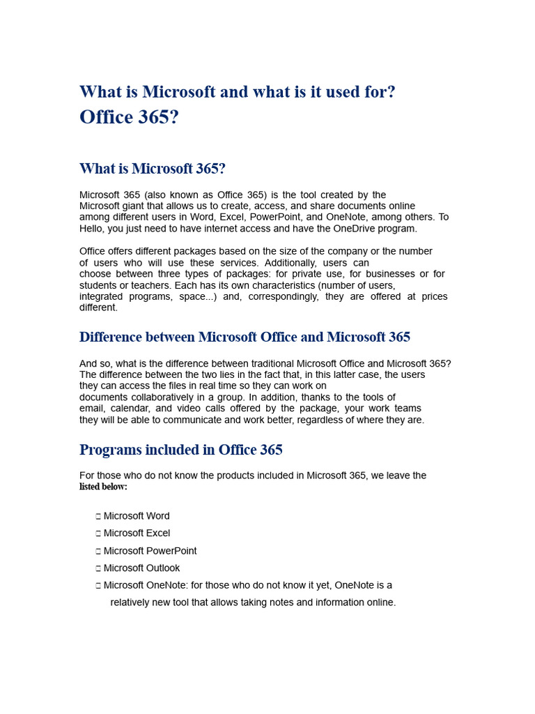 Overview of Microsoft 365 Features | PDF | Microsoft Office | Microsoft ...