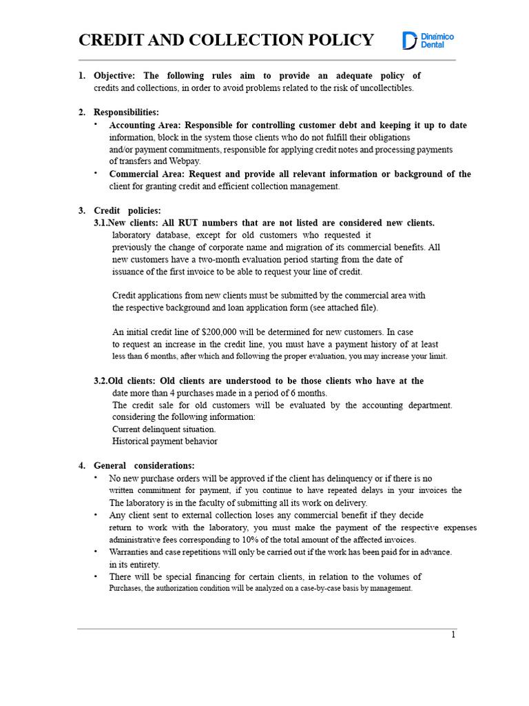 Credit and Collection Policy Overview | PDF | Credit Card | Payments