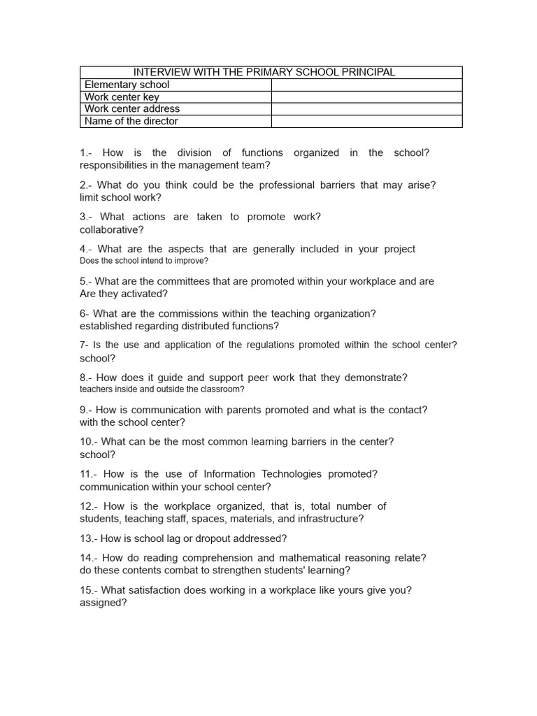 Interview With The Primary School Principal | PDF