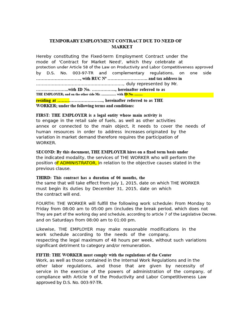 Temporary Employment Contract Template | PDF | Employment | Temporary Work