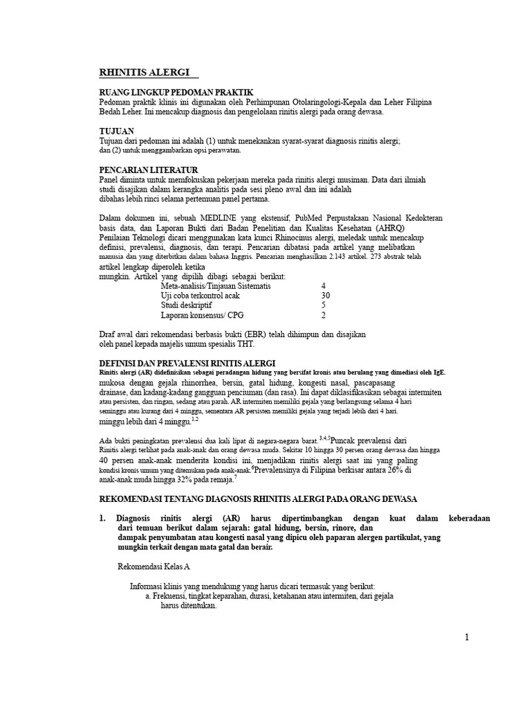 Pedoman Diagnosis dan Perawatan Rinitis Alergi | PDF