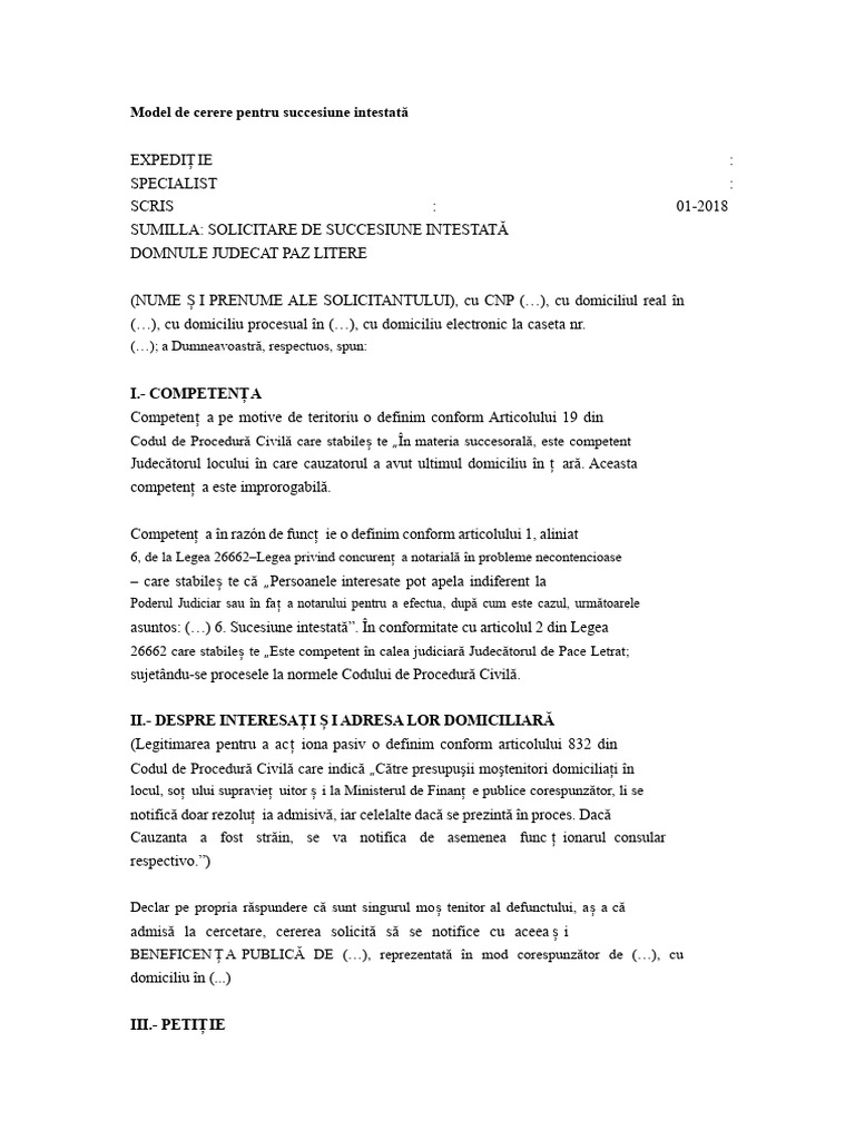 Cerere de Moștenire | PDF
