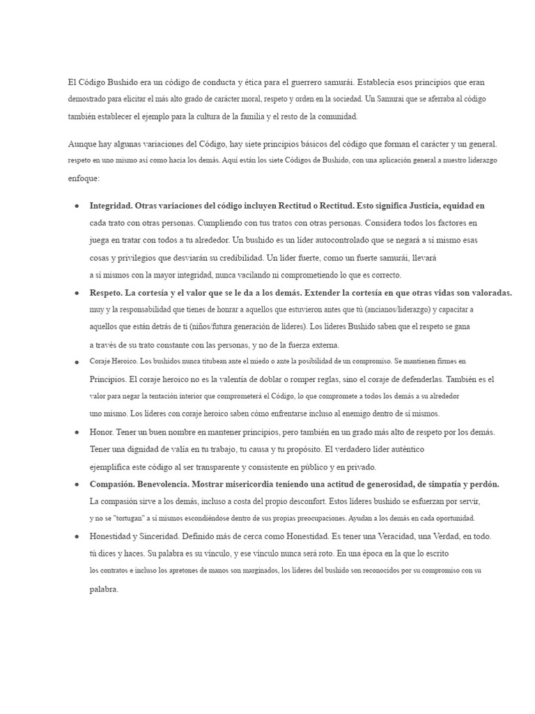 Principios del Código Bushido | PDF | Bushido
