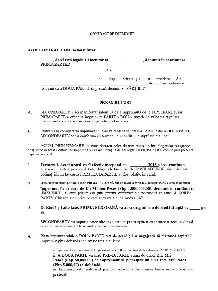Contract de Împrumut Exemplu | PDF
