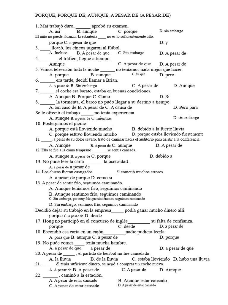 Porque Debido A Aunque A Pesar de | PDF