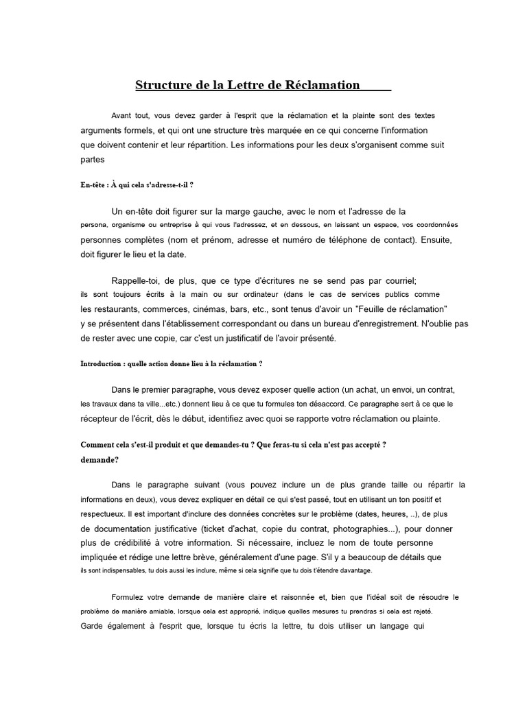 Guide de Rédaction d'une Lettre de Réclamation | PDF